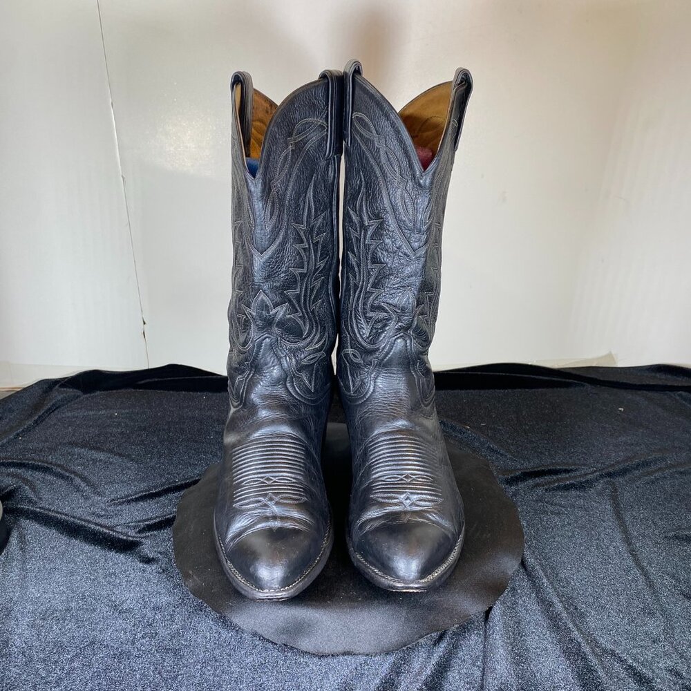 Men's Black  10.5 D Black Label Tony Lama Leather Cowboy Boots,